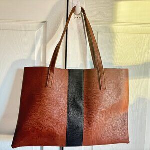 Vince Camuto Leather Tote Brown with Black Stripe Womens